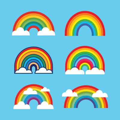 Cute Rainbow Icon Set with Clouds Flat Colorful Illustration Design