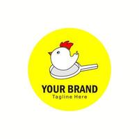logo of a chick on a frying pan with a yellow circle background vector