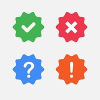 Check mark icon button set. Check box icon with right and wrong buttons and yes or no checkmark icons in green tick box and red cross. vector