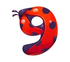 Ladybug cartoon font typeset digit 9 nine vector