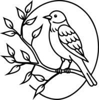 Bird perched on a branch inside a circle vector