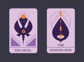 Geometric Arcana, The Devil and Hanged Man Minimal Tarot card vector