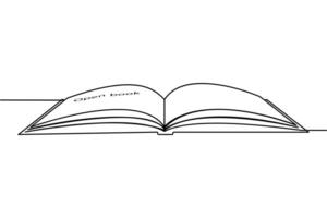 An open book in single-line art style reflects curiosity and exploration. vector