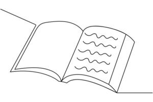 A single stroke forms the open pages of a book, symbolizing endless learning vector