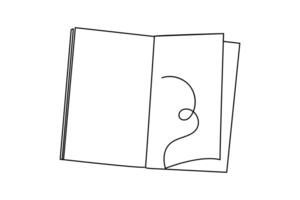 Minimalist book art in a single line reflects the elegance of reading vector
