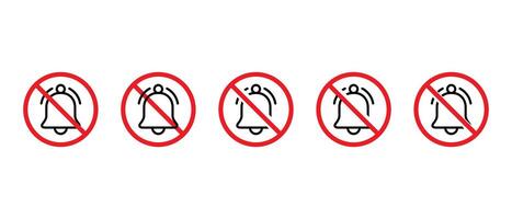 No bell sign icon set collection. Notification prohibition symbol. Sound with forbidden concept vector