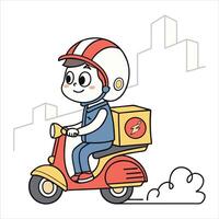 It is a cute cartoon character of a delivery boy on a scooter design vector