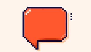 Speech bubble with orange background drawn in pixel art style. vector