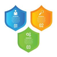 Shield infographic chart list 3 step or options business template design vector