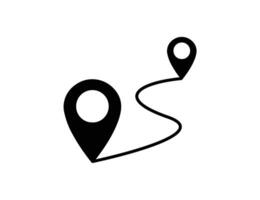Route icon between two points and location pin. Location pointer continuous one line drawing. GPS navigation line route mark vector