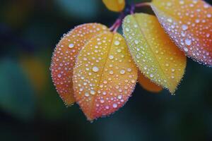 Stunning Capture of Dew-Covered Autumn Leaves Reflecting the Beauty of Seasonal Change photo