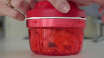 Shredding Vegetables by Pulling a String in Handheld Grater video