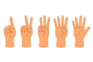Five hands showing numeric finger gestures from one to five with isolated light background vector