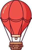 Red hot air balloon floating isolated with wicker basket minimal flat design illustration vector
