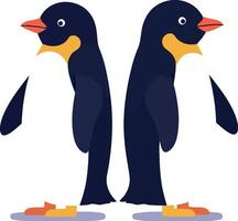 Two standing penguins facing opposite directions in flat colorful minimal art vector