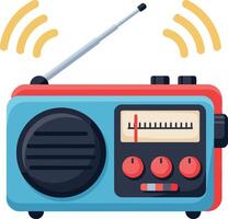 Retro portable radio with antenna and sound waves flat design art vector