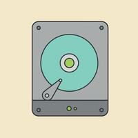 Hard drive device with open disk platter and read arm flat minimal technology illustration vector
