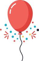 Red balloon with colorful confetti and celebration elements in flat minimal style illustration vector