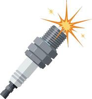 automotive spark plug with bright ignition spark flat minimal illustration vector