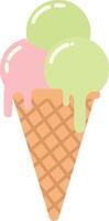 Ice cream cone with two melting scoops in minimalist flat design pastel colors illustration vector