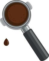 Portafilter with freshly ground coffee and single droplet in flat design illustration vector