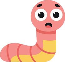 Cartoon surprised worm with big eyes and open mouth in flat minimal style illustration vector
