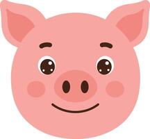 Cute smiling pig face with round eyes and rosy cheeks in flat minimal style illustration vector