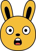 Surprised yellow rabbit face with wide eyes and open mouth flat cartoon style illustration vector