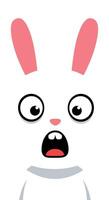 Surprised white cartoon rabbit with pink ears and wide eyes in minimal flat style illustration vector