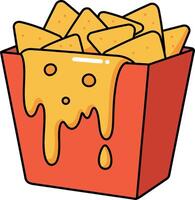 Nachos in red container with melted cheese dripping minimal flat style illustration vector