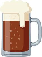 Dark beer mug with thick foam top in flat style isolated on white background illustration vector