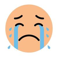 Crying face emoji with tears streaming down cheeks flat style sad expression illustration vector