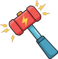 Red electric hammer with blue handle and lightning sparks in cartoon minimal flat design illustration vector