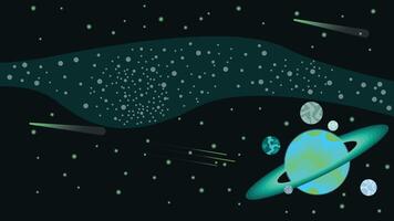 an illustration of a planet with a comet and other objects vector