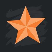 Orange three-dimensional star shape with geometric facets flat design on dark background illustration vector