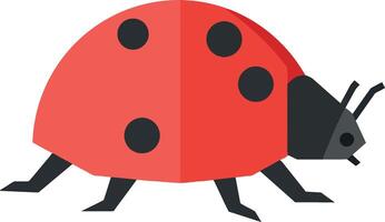 Ladybug insect with red shell and black spots in flat minimal design walking illustration vector