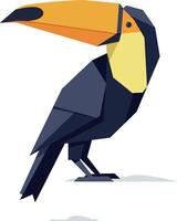 Colorful toucan bird with large orange beak perched simple geometric flat design illustration vector