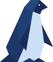 Minimal geometric penguin standing side view with navy and light blue colors flat illustration vector