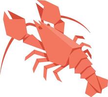 Red lobster crustacean with claws and segmented tail in flat minimal art vector