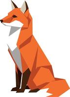 Sitting red fox with pointed ears in geometric flat design style illustration vector