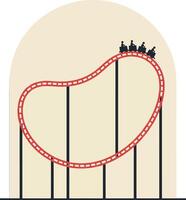 Roller coaster with passengers riding on red track in minimal flat style illustration vector