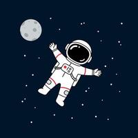 Astronaut floating in space with moon in distance minimal flat design illustration vector