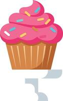 Pink frosted cupcake with colorful sprinkles in flat design style illustration vector