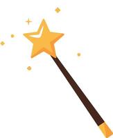 Magic wand with yellow star tip and sparkles in flat minimal style illustration vector
