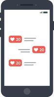 Smartphone with social media notifications and heart icons in minimal flat design illustration vector