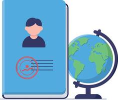 Passport with personal photo and globe on stand flat design minimal illustration vector