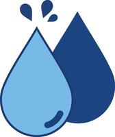Two water droplets with splash effect in flat style simple blue illustration vector
