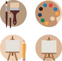 Artistic painting tools with brushes palette easel and pencil in flat design illustration vector