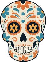 Decorative sugar skull with floral patterns in flat colorful design style illustration vector