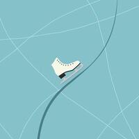 White ice skate on frozen ice surface with curved line and scratches minimal flat illustration vector